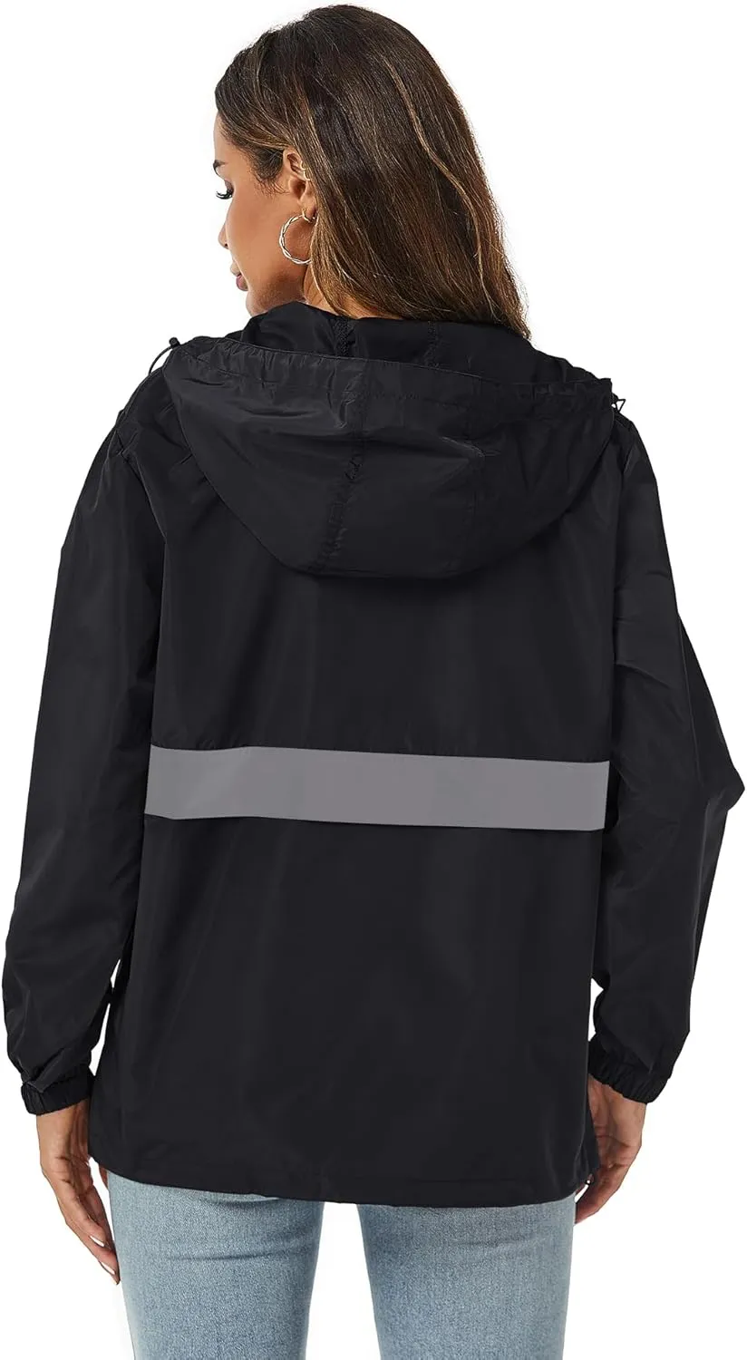 Avoogue Womens Rain Jacket with Hood,Pullover,Packable,Lightweight,Windbreaker,Waterproof,Breathable.