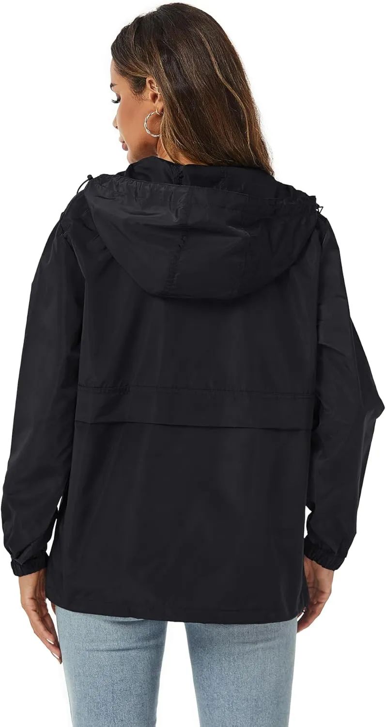 Avoogue Womens Rain Jacket with Hood,Pullover,Packable,Lightweight,Windbreaker,Waterproof,Breathable.