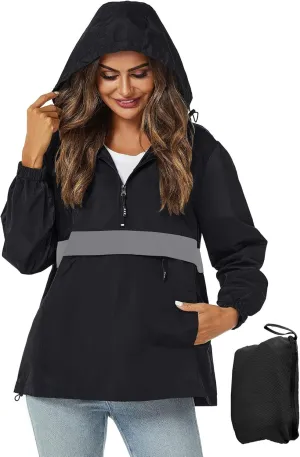 Avoogue Womens Rain Jacket with Hood,Pullover,Packable,Lightweight,Windbreaker,Waterproof,Breathable.