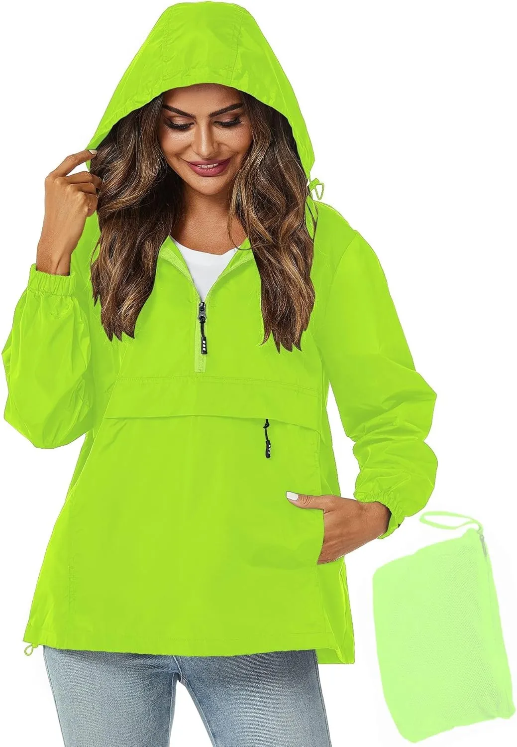 Avoogue Womens Rain Jacket with Hood,Pullover,Packable,Lightweight,Windbreaker,Waterproof,Breathable.