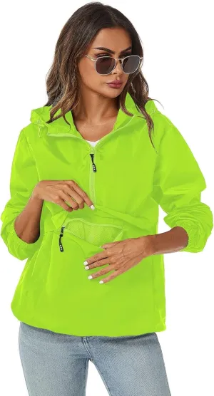 Avoogue Womens Rain Jacket with Hood,Pullover,Packable,Lightweight,Windbreaker,Waterproof,Breathable.
