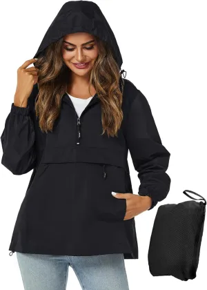 Avoogue Womens Rain Jacket with Hood,Pullover,Packable,Lightweight,Windbreaker,Waterproof,Breathable.