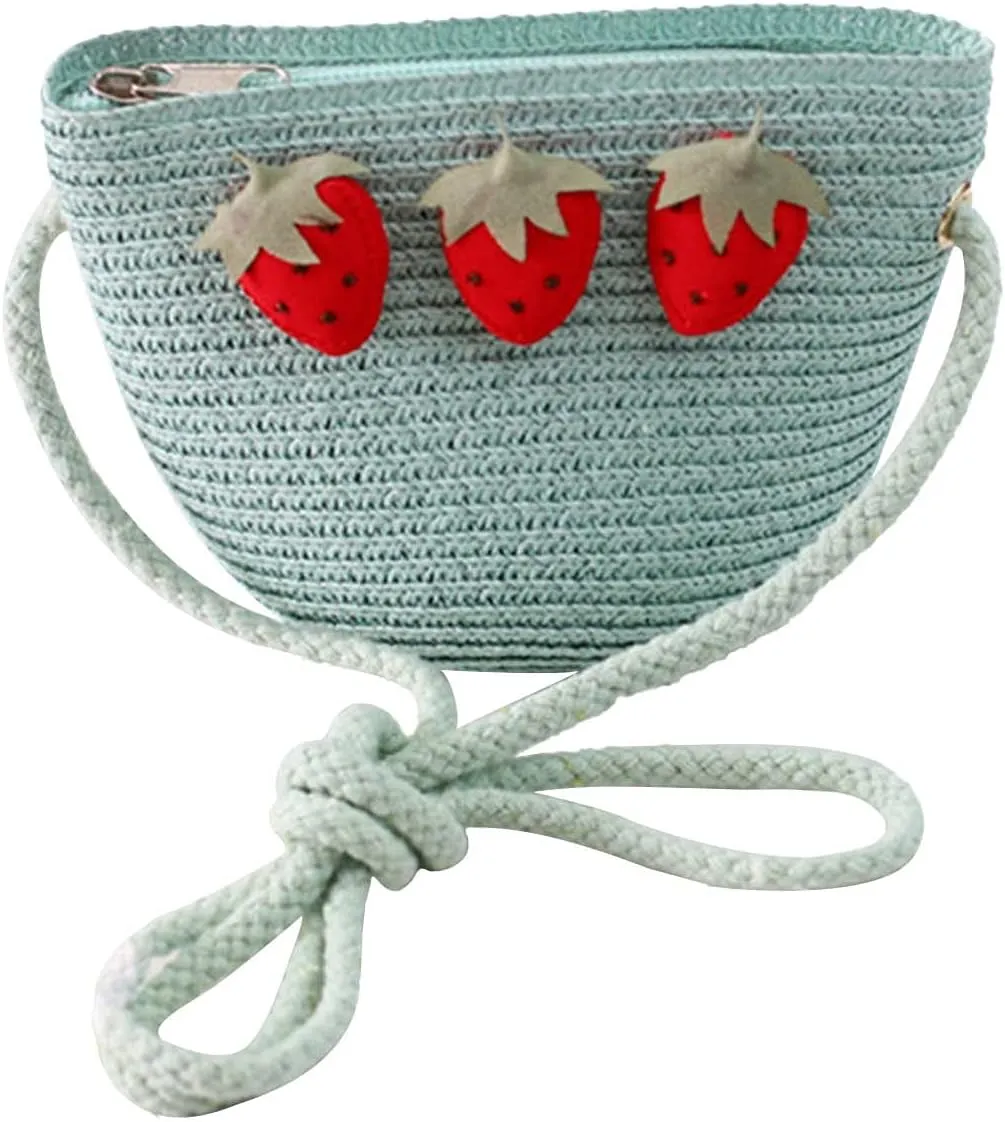 BagsStraw Woven Solid ColorTravelLittle Girls Mens Shoulder Bag (Light blue, One Size)