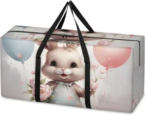 Balloon Bunny Extra Large Moving Bags Heavy Duty Storage Bags Cute Rabbit Cloth Wrap Around Handles Double Zipper Reusable Convenient Foldable Storage Tote for Travel Camping Space Save