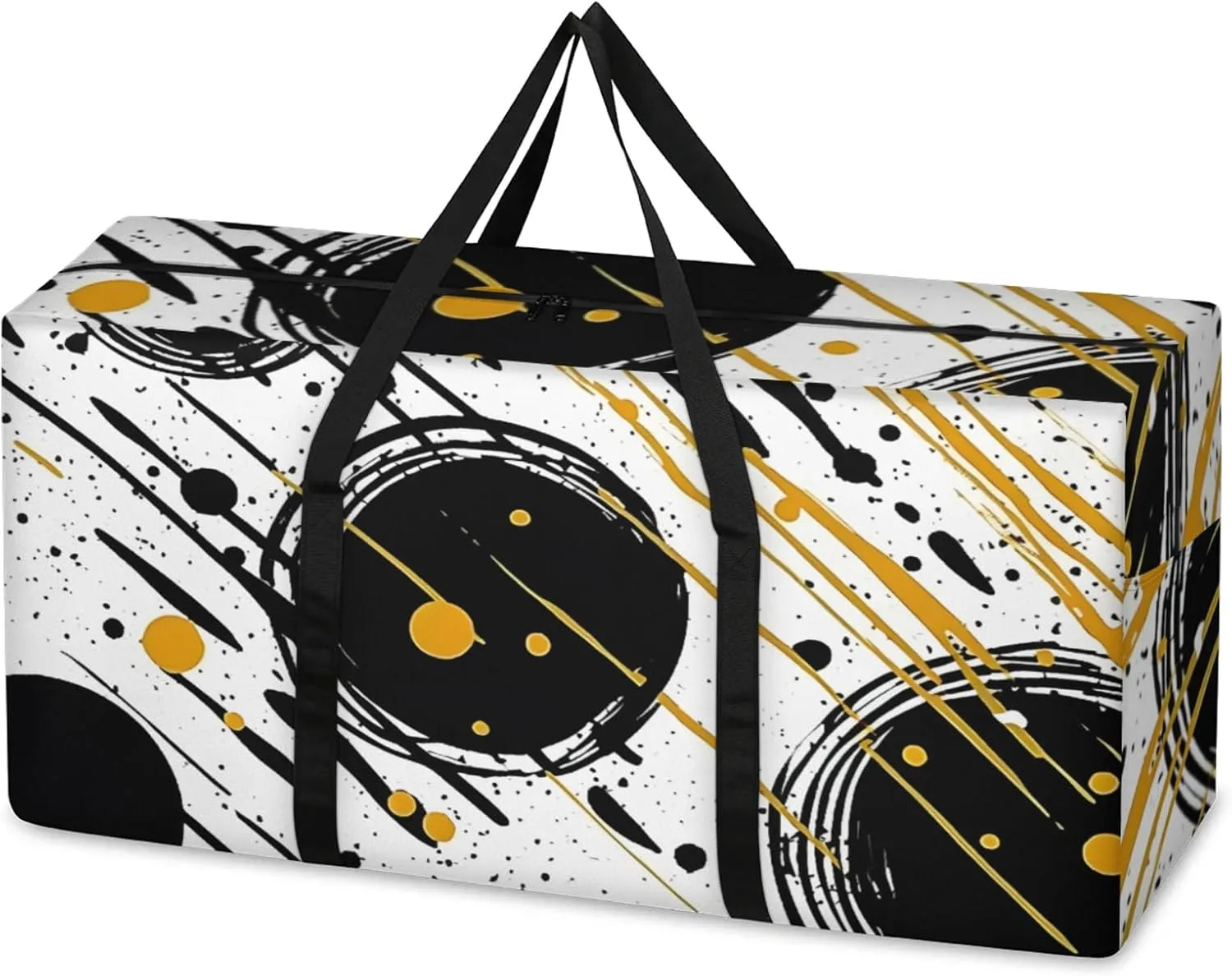 Black Gold Graffiti Extra Large Moving Bags Heavy Duty Storage Bags Cloth Wrap Around Handles Double Zipper Reusable Convenient Foldable Storage Tote for Travel Camping Space Save