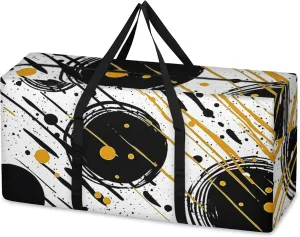 Black Gold Graffiti Extra Large Moving Bags Heavy Duty Storage Bags Cloth Wrap Around Handles Double Zipper Reusable Convenient Foldable Storage Tote for Travel Camping Space Save