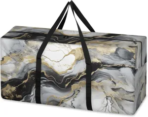 Black Gold Marble Extra Large Moving Bags Heavy Duty Storage Bags Abstract Marble Cloth Wrap Around Handles Double Zipper Reusable Convenient Foldable Storage Tote for Travel Camping Space Save