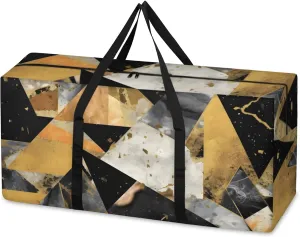 Black Gold Marble Extra Large Moving Bags Heavy Duty Storage Bags Bright Marble Cloth Wrap Around Handles Double Zipper Reusable Convenient Foldable Storage Tote for Travel Camping Space Save