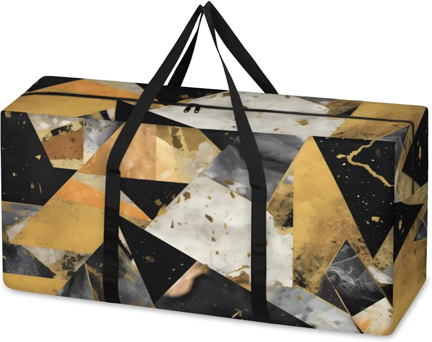 Black Gold Marble Extra Large Moving Bags Heavy Duty Storage Bags Bright Marble Cloth Wrap Around Handles Double Zipper Reusable Convenient Foldable Storage Tote for Travel Camping Space Save