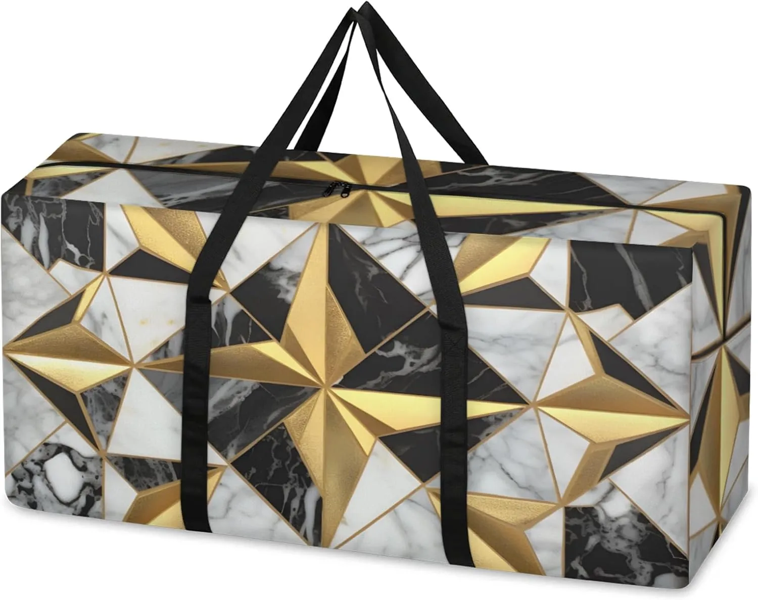 Black Gold Marble Extra Large Moving Bags Heavy Duty Storage Bags Colorful Marble Cloth Wrap Around Handles Double Zipper Reusable Convenient Foldable Storage Tote for Travel Camping Space Save