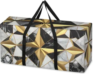 Black Gold Marble Extra Large Moving Bags Heavy Duty Storage Bags Colorful Marble Cloth Wrap Around Handles Double Zipper Reusable Convenient Foldable Storage Tote for Travel Camping Space Save