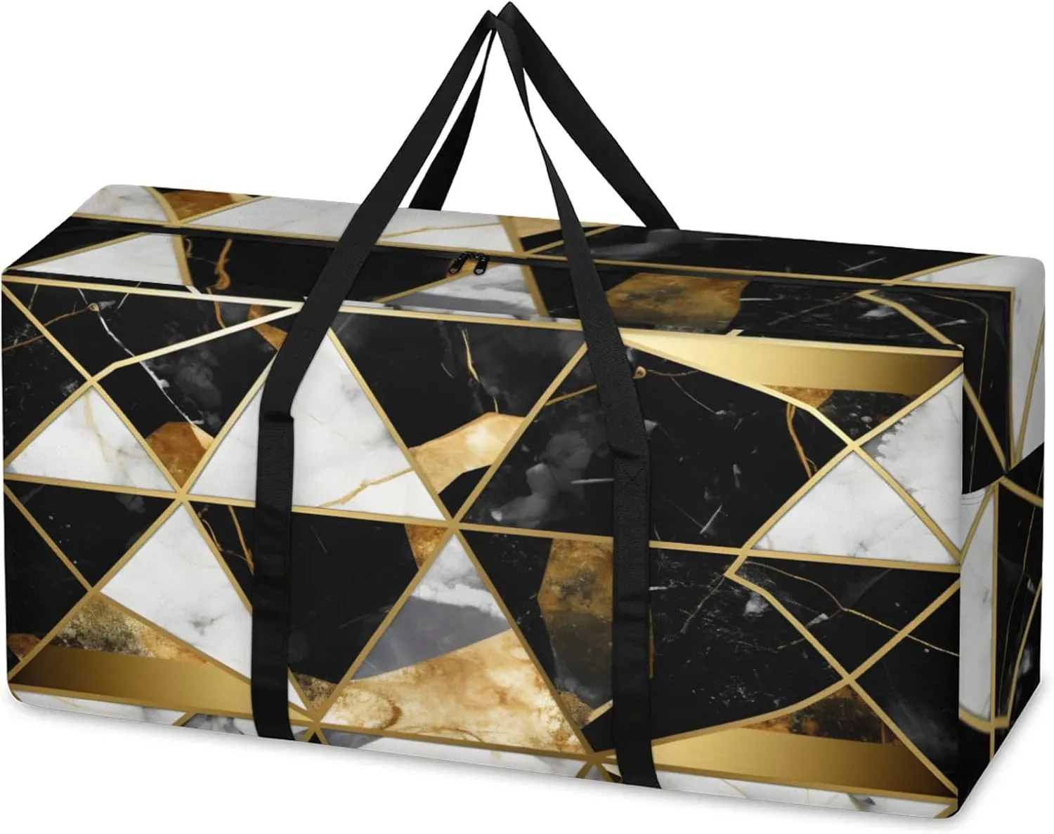 Black Gold Marble Extra Large Moving Bags Heavy Duty Storage Bags Fantastic Marble Cloth Wrap Around Handles Double Zipper Reusable Convenient Foldable Storage Tote for Travel Camping Space Save
