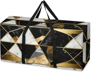 Black Gold Marble Extra Large Moving Bags Heavy Duty Storage Bags Fantastic Marble Cloth Wrap Around Handles Double Zipper Reusable Convenient Foldable Storage Tote for Travel Camping Space Save