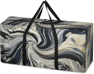 Black Gold Marble Extra Large Moving Bags Heavy Duty Storage Bags Watercolor Marble Cloth Wrap Around Handles Double Zipper Reusable Convenient Foldable Storage Tote for Travel Camping Space Save