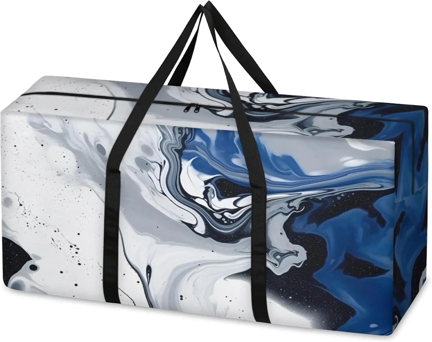 Blue Gold Marble Extra Large Moving Bags Heavy Duty Storage Bags Mystical Marble Cloth Wrap Around Handles Double Zipper Reusable Convenient Foldable Storage Tote for Travel Camping Space Save