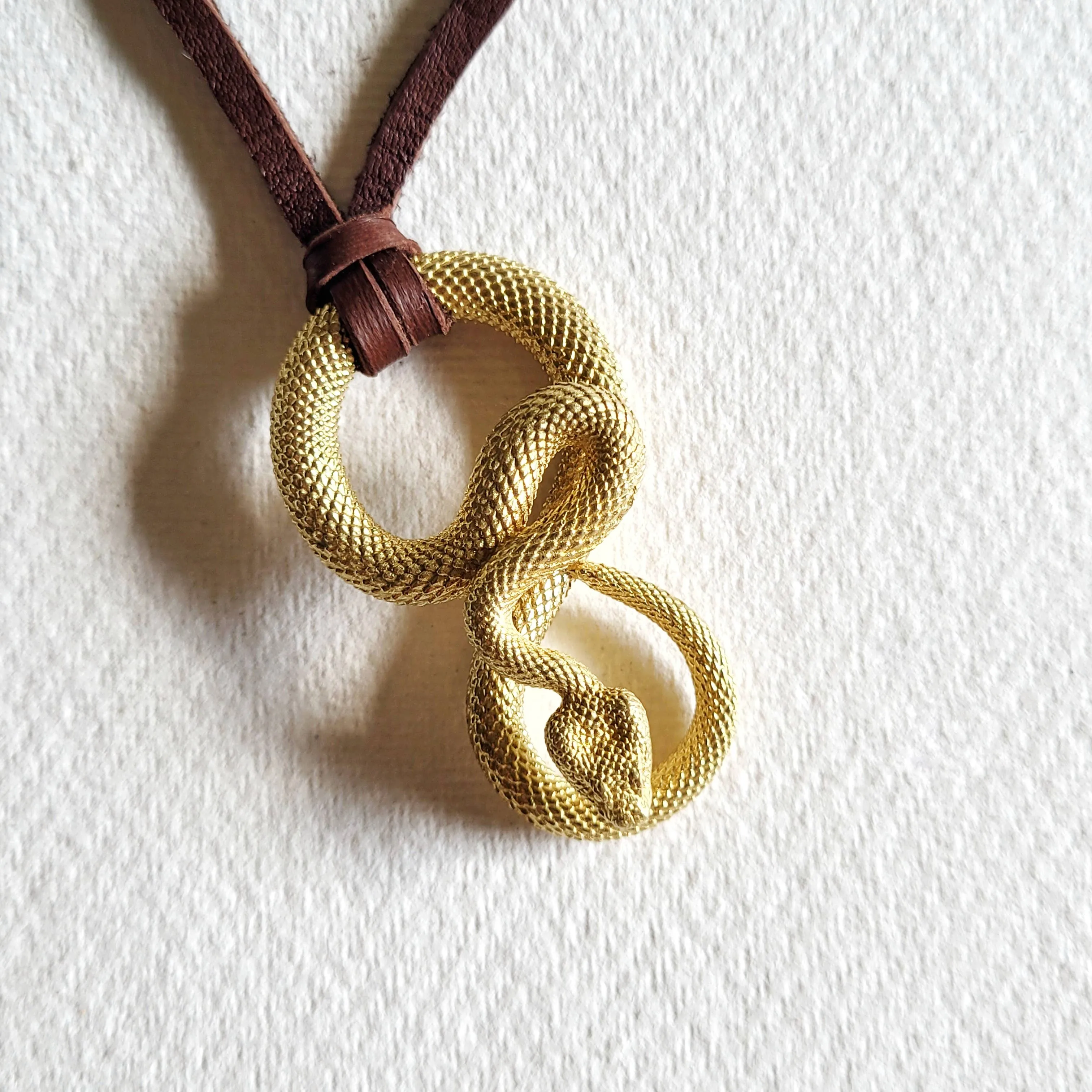 Brass Serpent Leather Necklace (Brown/Gold) YARD SALE