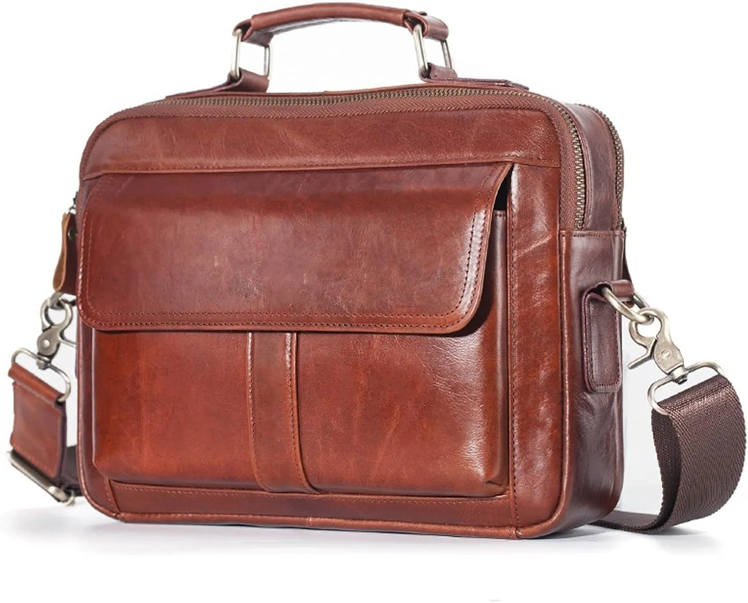 Briefcases Messenger Bags Laptop Bag Men Leather Small Briefcase Vintage Shoulder Bag Multi Pocket Handbags Messenger Bags for Men Leather Sling Bag Soft