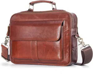 Briefcases Messenger Bags Laptop Bag Men Leather Small Briefcase Vintage Shoulder Bag Multi Pocket Handbags Messenger Bags for Men Leather Sling Bag Soft