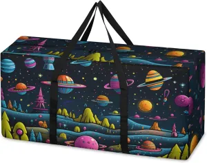 Bright Galaxy Extra Large Moving Bags Heavy Duty Storage Bags Cartoon Galaxy Cloth Wrap Around Handles Double Zipper Reusable Convenient Foldable Storage Tote for Travel Camping Space Save