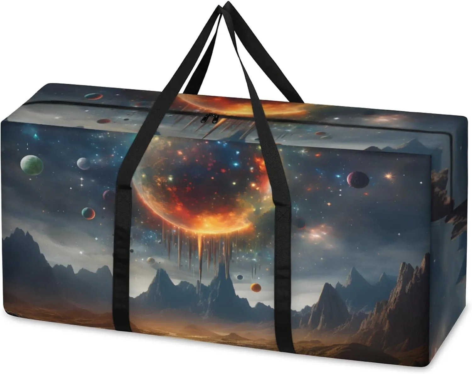 Bright Galaxy Extra Large Moving Bags Heavy Duty Storage Bags Modern Galaxy Cloth Wrap Around Handles Double Zipper Reusable Convenient Foldable Storage Tote for Travel Camping Space Save