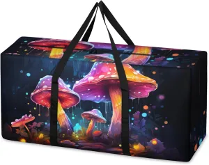Bright Mushrooms Extra Large Moving Bags Heavy Duty Storage Bags Artistic Mushrooms Cloth Wrap Around Handles Double Zipper Reusable Convenient Foldable Storage Tote for Travel Camping Space Save