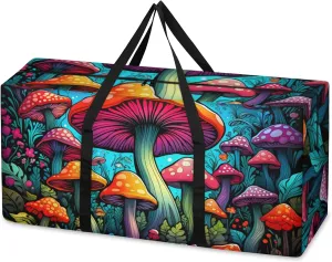 Bright Mushrooms Extra Large Moving Bags Heavy Duty Storage Bags Cartoon Mushrooms Cloth Wrap Around Handles Double Zipper Reusable Convenient Foldable Storage Tote for Travel Camping Space Save
