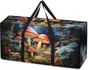 Bright Mushrooms Extra Large Moving Bags Heavy Duty Storage Bags Retro Mushrooms Cloth Wrap Around Handles Double Zipper Reusable Convenient Foldable Storage Tote for Travel Camping Space Save
