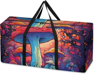 Bright Mushrooms Extra Large Moving Bags Heavy Duty Storage Bags Watercolor Mushrooms Cloth Wrap Around Handles Double Zipper Reusable Convenient Foldable Storage Tote for Travel Camping Space Save