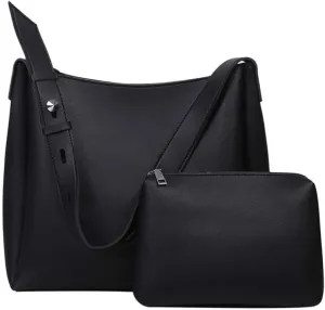 Bucket Purse Sets for Women Soft Leather Tote Bag Set Vintage Purse Wallet Combo Handbags with Matching Wallets (Black)