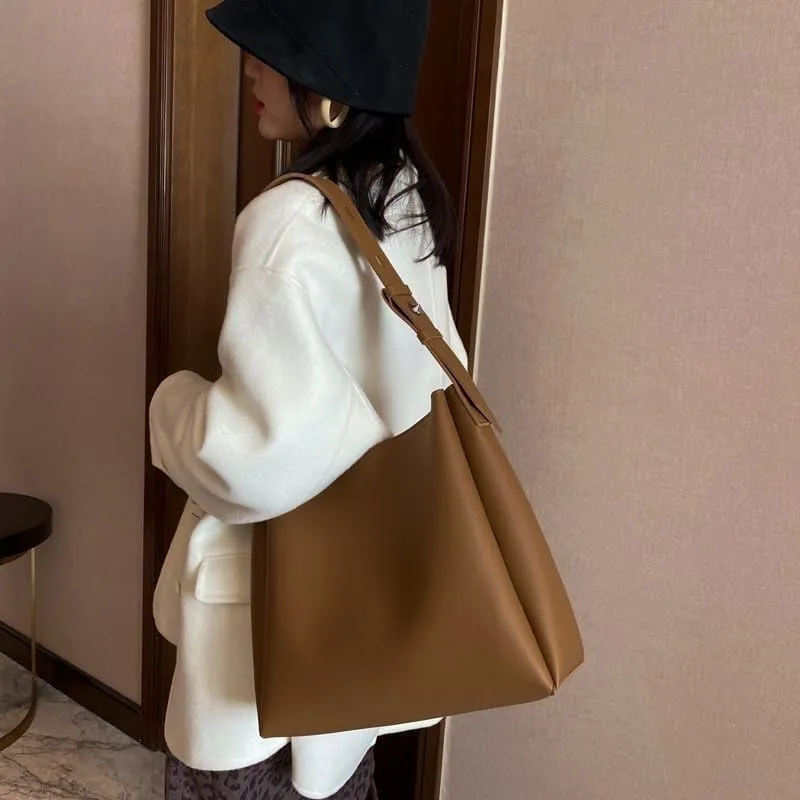 Bucket Purse Sets for Women Soft Leather Tote Bag Set Vintage Purse Wallet Combo Handbags with Matching Wallets (Brown)