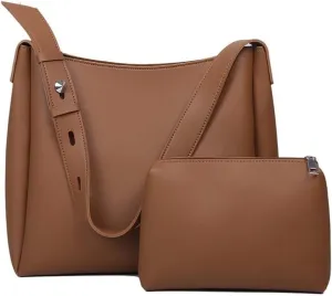 Bucket Purse Sets for Women Soft Leather Tote Bag Set Vintage Purse Wallet Combo Handbags with Matching Wallets (Brown)