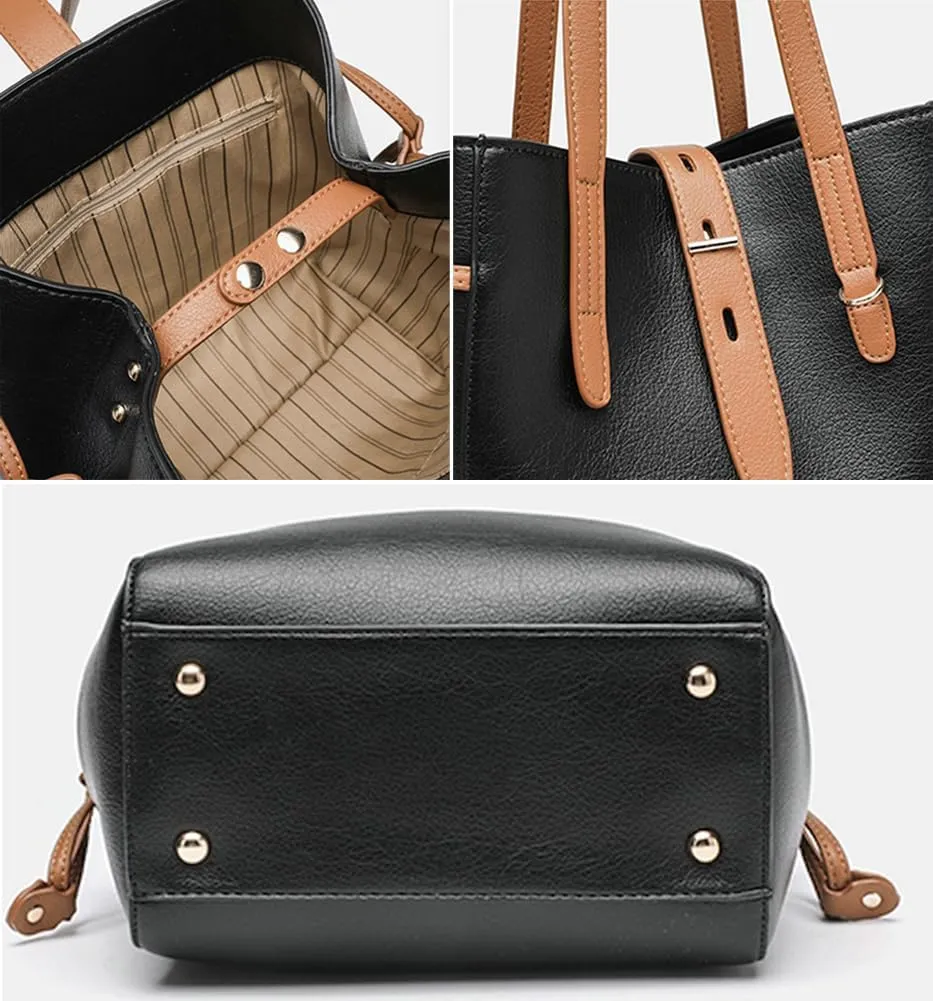 Bucket Shoulder Bags for Women Vegan Leather Tote Purses Handbags Large Trendy Work Top Handle Satchels