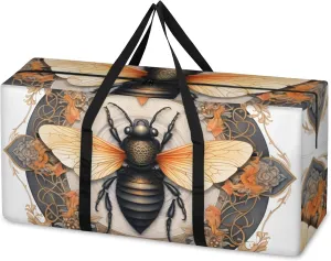 Cartoon Bee Extra Large Moving Bags Heavy Duty Storage Bags Cloth Wrap Around Handles Double Zipper Reusable Convenient Foldable Storage Tote for Travel Camping Space Save