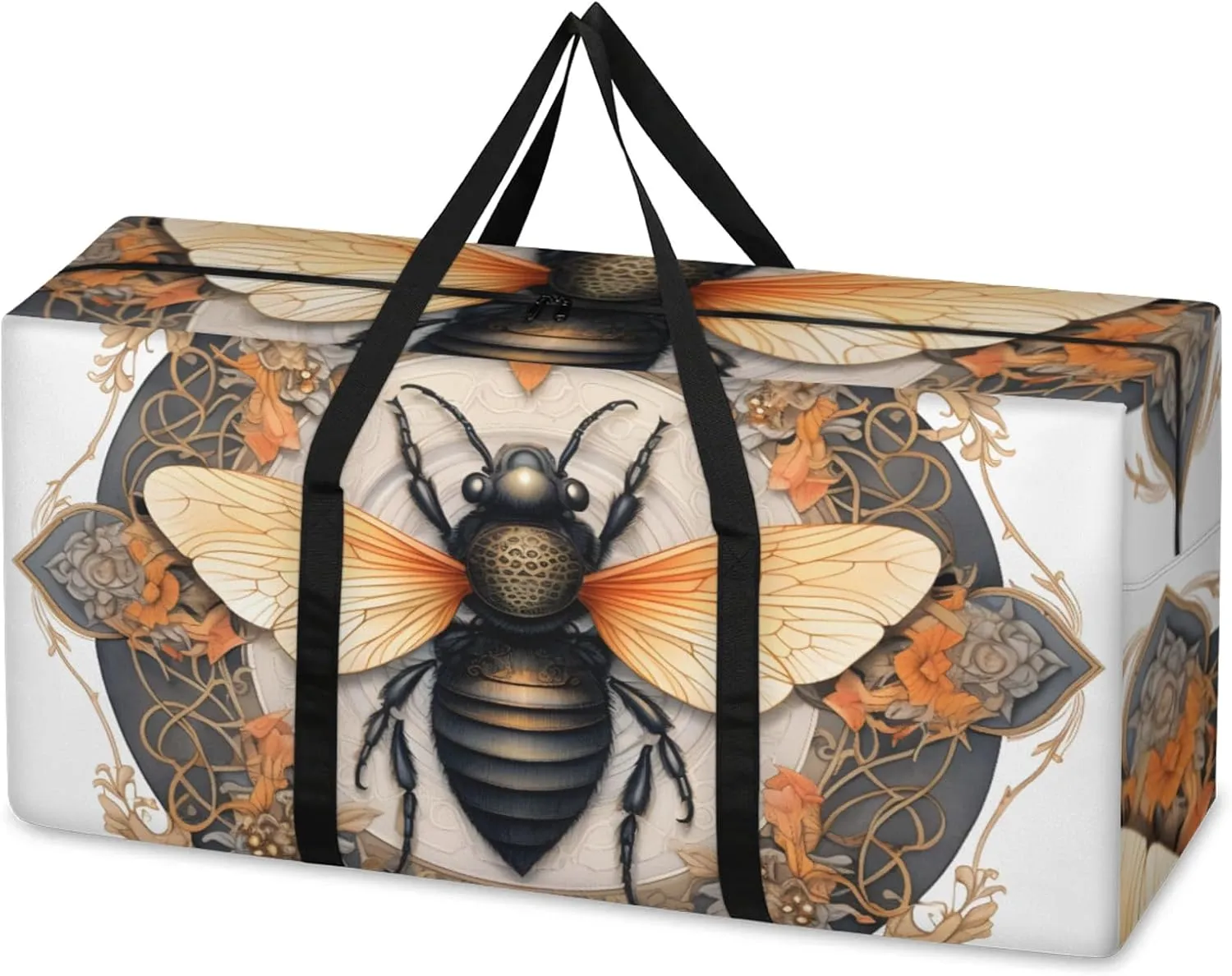Cartoon Bee Extra Large Moving Bags Heavy Duty Storage Bags Cloth Wrap Around Handles Double Zipper Reusable Convenient Foldable Storage Tote for Travel Camping Space Save