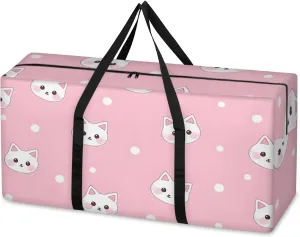 Cartoon Cat Extra Large Moving Bags Heavy Duty Storage Bags Mystical Cat Cloth Wrap Around Handles Double Zipper Reusable Convenient Foldable Storage Tote for Travel Camping Space Save