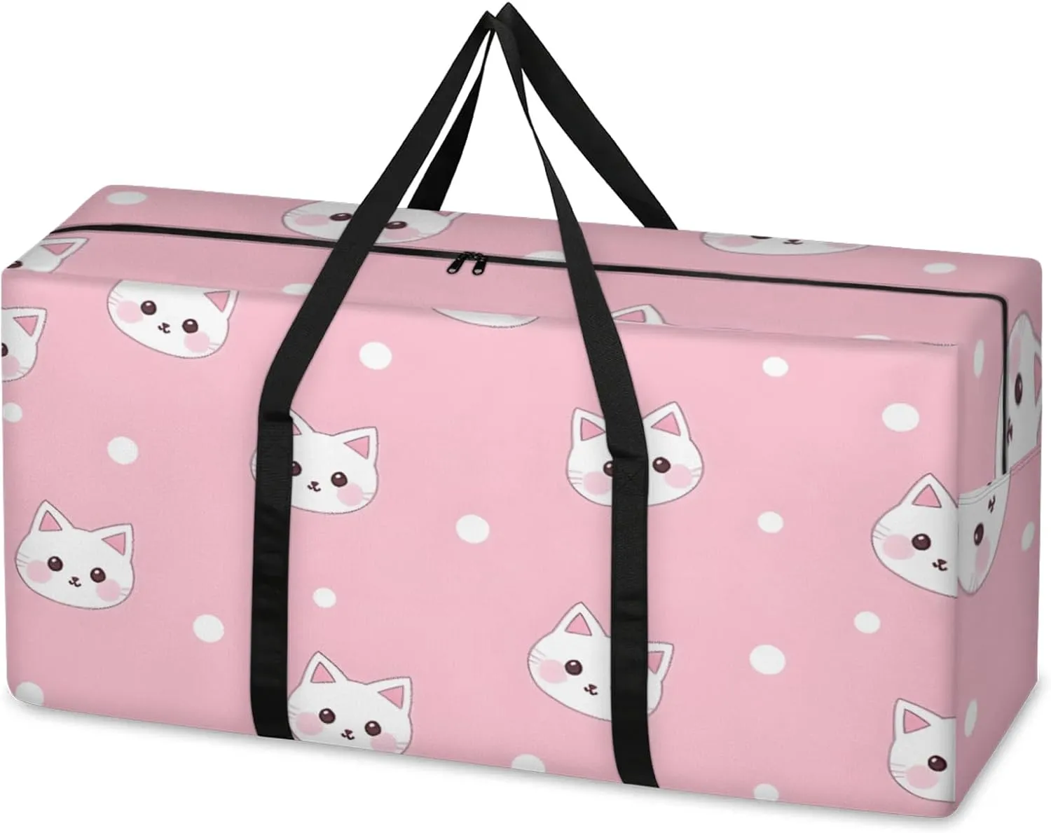 Cartoon Cat Extra Large Moving Bags Heavy Duty Storage Bags Mystical Cat Cloth Wrap Around Handles Double Zipper Reusable Convenient Foldable Storage Tote for Travel Camping Space Save