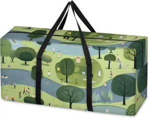 Cartoon City Extra Large Moving Bags Heavy Duty Storage Bags Abstract City Cloth Wrap Around Handles Double Zipper Reusable Convenient Foldable Storage Tote for Travel Camping Space Save