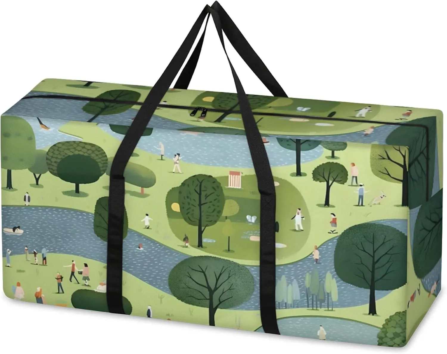 Cartoon City Extra Large Moving Bags Heavy Duty Storage Bags Abstract City Cloth Wrap Around Handles Double Zipper Reusable Convenient Foldable Storage Tote for Travel Camping Space Save