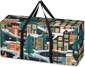 Cartoon City Extra Large Moving Bags Heavy Duty Storage Bags Colorful City Cloth Wrap Around Handles Double Zipper Reusable Convenient Foldable Storage Tote for Travel Camping Space Save