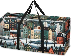 Cartoon City Extra Large Moving Bags Heavy Duty Storage Bags Dreamy City Cloth Wrap Around Handles Double Zipper Reusable Convenient Foldable Storage Tote for Travel Camping Space Save