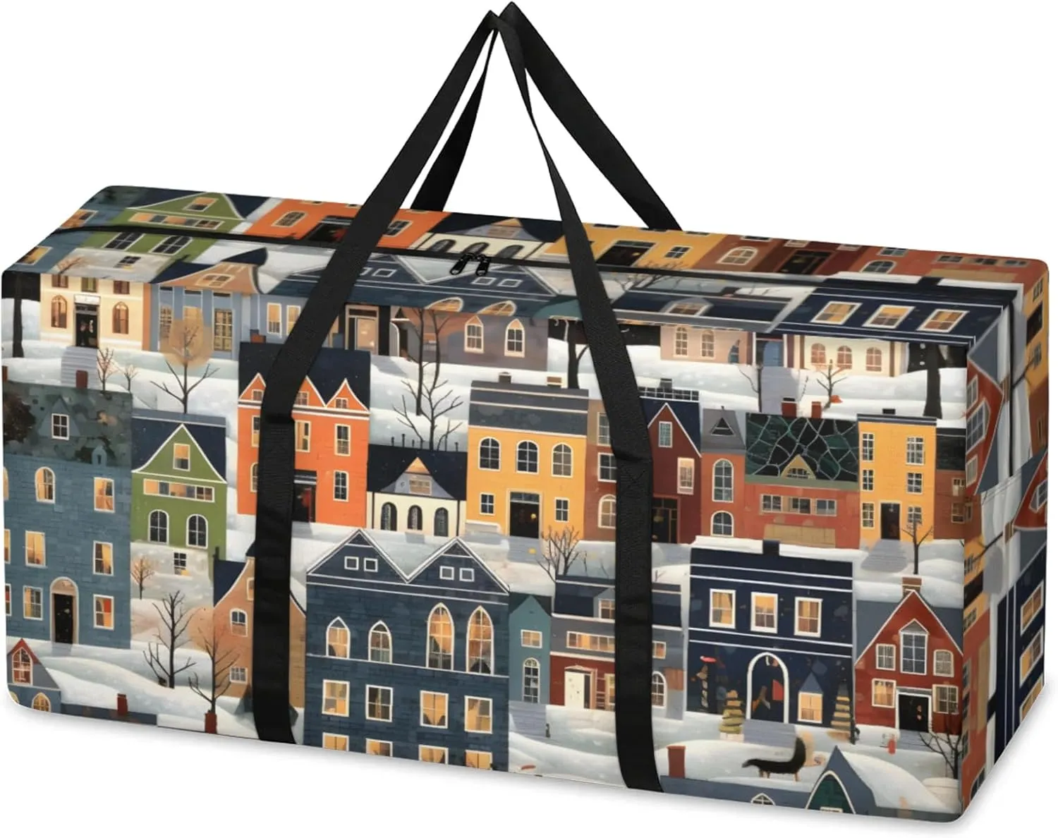 Cartoon City Extra Large Moving Bags Heavy Duty Storage Bags Magical City Cloth Wrap Around Handles Double Zipper Reusable Convenient Foldable Storage Tote for Travel Camping Space Save
