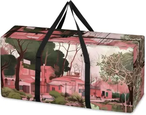 Cartoon City Extra Large Moving Bags Heavy Duty Storage Bags Modern City Cloth Wrap Around Handles Double Zipper Reusable Convenient Foldable Storage Tote for Travel Camping Space Save