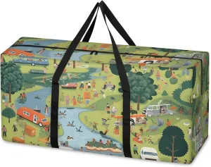 Cartoon City Extra Large Moving Bags Heavy Duty Storage Bags Mystical City Cloth Wrap Around Handles Double Zipper Reusable Convenient Foldable Storage Tote for Travel Camping Space Save