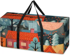 Cartoon City Extra Large Moving Bags Heavy Duty Storage Bags Sunset City Cloth Wrap Around Handles Double Zipper Reusable Convenient Foldable Storage Tote for Travel Camping Space Save