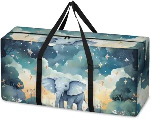 Cartoon Elephant Extra Large Moving Bags Heavy Duty Storage Bags Abstract Elephant Cloth Wrap Around Handles Double Zipper Reusable Convenient Foldable Storage Tote for Travel Camping Space Save