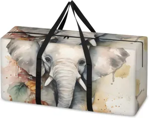 Cartoon Elephant Extra Large Moving Bags Heavy Duty Storage Bags Artistic Elephant Cloth Wrap Around Handles Double Zipper Reusable Convenient Foldable Storage Tote for Travel Camping Space Save