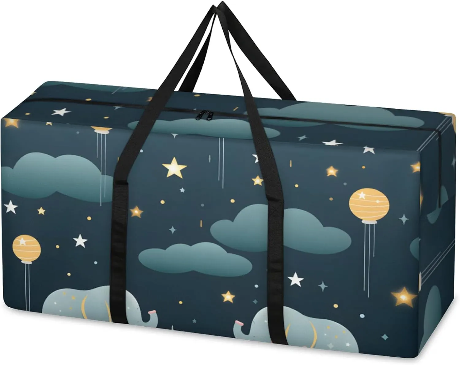 Cartoon Elephant Extra Large Moving Bags Heavy Duty Storage Bags Bright Elephant Cloth Wrap Around Handles Double Zipper Reusable Convenient Foldable Storage Tote for Travel Camping Space Save