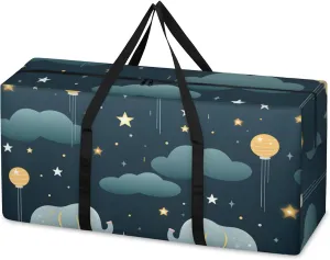 Cartoon Elephant Extra Large Moving Bags Heavy Duty Storage Bags Bright Elephant Cloth Wrap Around Handles Double Zipper Reusable Convenient Foldable Storage Tote for Travel Camping Space Save