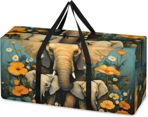 Cartoon Elephant Extra Large Moving Bags Heavy Duty Storage Bags Colorful Elephant Cloth Wrap Around Handles Double Zipper Reusable Convenient Foldable Storage Tote for Travel Camping Space Save