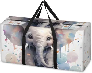 Cartoon Elephant Extra Large Moving Bags Heavy Duty Storage Bags Graffiti Elephant Cloth Wrap Around Handles Double Zipper Reusable Convenient Foldable Storage Tote for Travel Camping Space Save